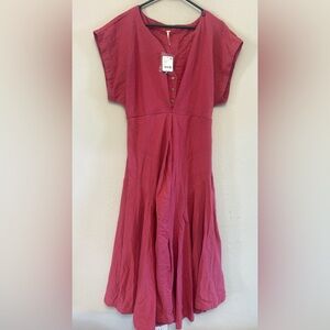 Free People NWT Raspberry Pink Button-Front Midi Dress size M